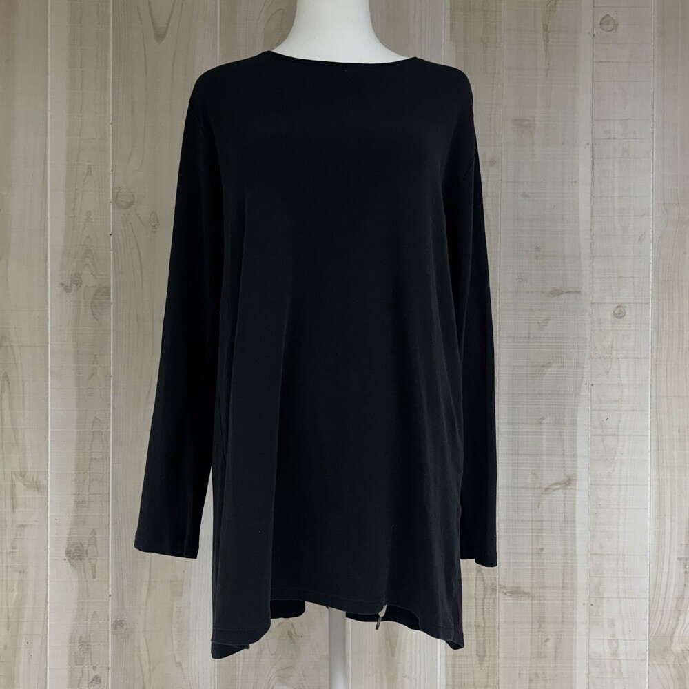 J Jill Womens Black Pima Crew Neck Top Long Sleeve Stretch Capsule Minimalist L